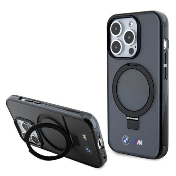 BMW BMHMP15LURSK iPhone 15 Pro 6.1" fekete keménytok gyűrűs állvány M Collection MagSafe