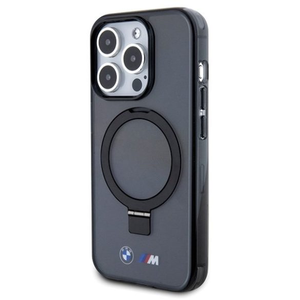 BMW BMHMP15LURSK iPhone 15 Pro 6.1" fekete keménytok gyűrűs állvány M Collection MagSafe