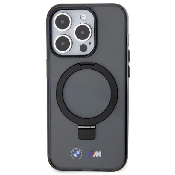 BMW BMHMP15LURSK iPhone 15 Pro 6.1" fekete keménytok gyűrűs állvány M Collection MagSafe