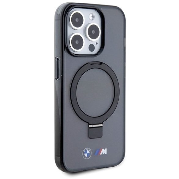 BMW BMHMP15LURSK iPhone 15 Pro 6.1" fekete keménytok gyűrűs állvány M Collection MagSafe