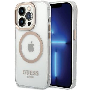 Guess GUHMP15SHTRMD Metal Outline MagSafe-kompatibilis tok iPhone 15 - arany színű