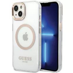   Guess GUHMP15MHTRMD Metal Outline MagSafe-kompatibilis tok iPhone 14 Plus/15 Plus - arany színű