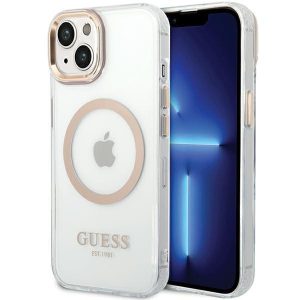 Guess GUHMP15MHTRMD Metal Outline MagSafe-kompatibilis tok iPhone 14 Plus/15 Plus - arany színű