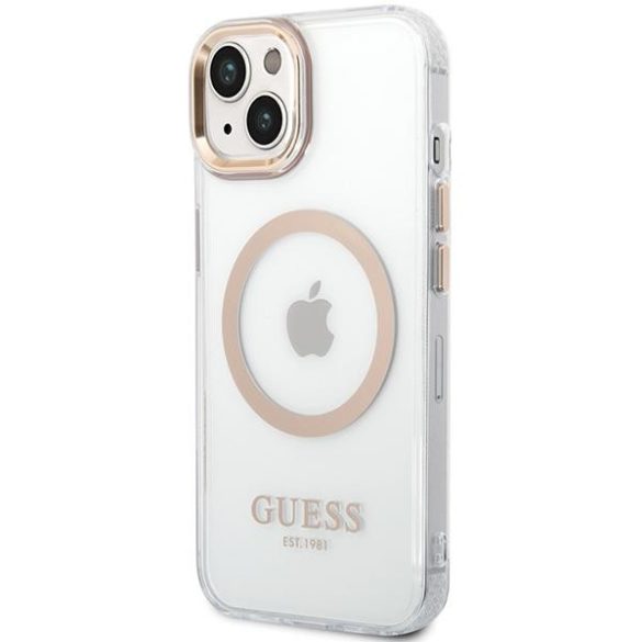 Guess GUHMP15MHTRMD Metal Outline MagSafe-kompatibilis tok iPhone 14 Plus/15 Plus - arany színű