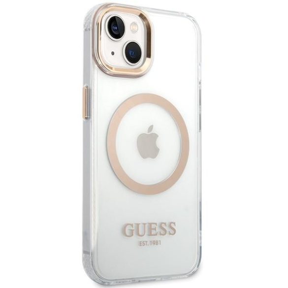 Guess GUHMP15MHTRMD Metal Outline MagSafe-kompatibilis tok iPhone 14 Plus/15 Plus - arany színű