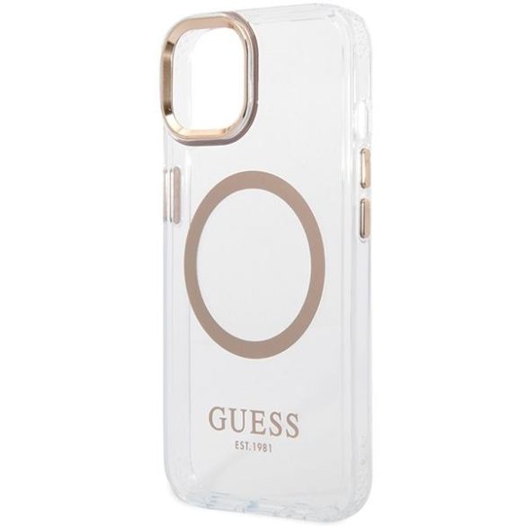 Guess GUHMP15MHTRMD Metal Outline MagSafe-kompatibilis tok iPhone 14 Plus/15 Plus - arany színű