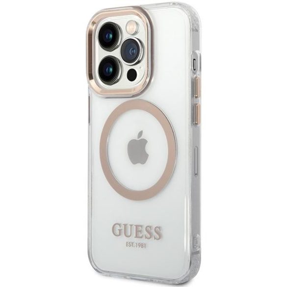 Guess GUHMP15LHTRMD Metal Outline MagSafe-kompatibilis tok iPhone 15 Pro - arany színű