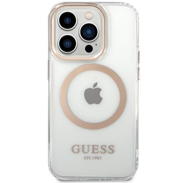 Guess GUHMP15LHTRMD Metal Outline MagSafe-kompatibilis tok iPhone 15 Pro - arany színű