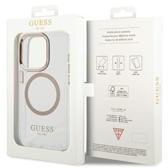 Guess GUHMP15LHTRMD Metal Outline MagSafe-kompatibilis tok iPhone 15 Pro - arany színű