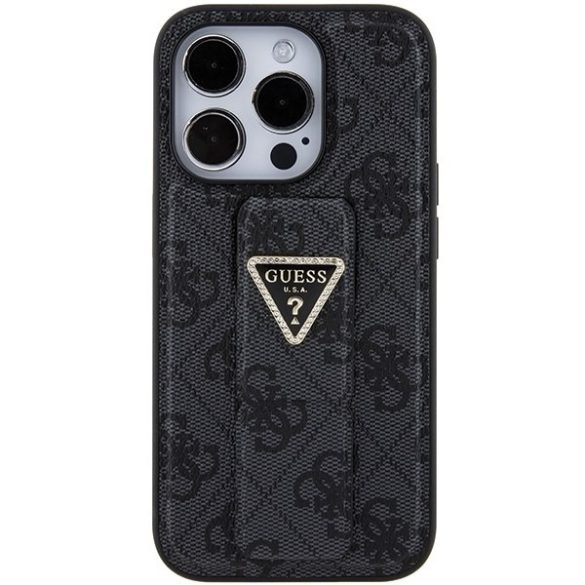 Guess GUHCP15LPGS4TDK iPhone 15 Pro 6.1" fekete keménytok Grip Stand 4G Triangle Strass