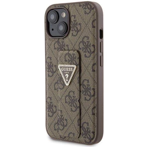 Guess GUHCP15SPGS4TDW iPhone 15 / 14 / 13 6.1" barna keménytok Grip Stand 4G Triangle Strass