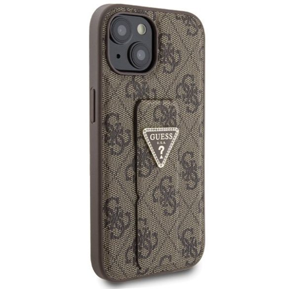 Guess GUHCP15SPGS4TDW iPhone 15 / 14 / 13 6.1" barna keménytok Grip Stand 4G Triangle Strass