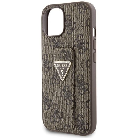 Guess GUHCP15SPGS4TDW iPhone 15 / 14 / 13 6.1" barna keménytok Grip Stand 4G Triangle Strass