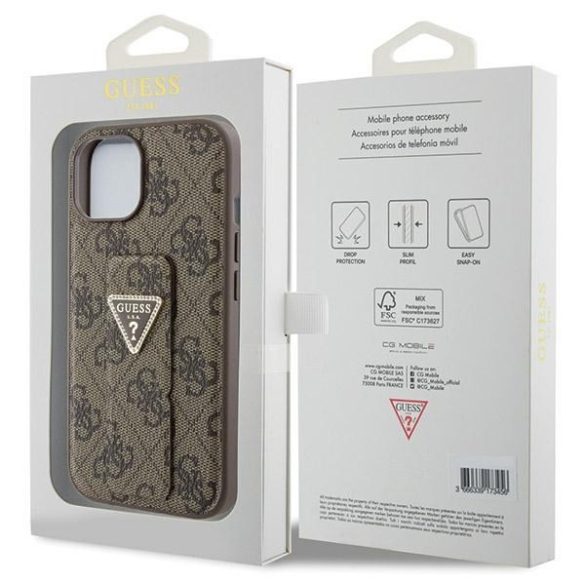 Guess GUHCP15SPGS4TDW iPhone 15 / 14 / 13 6.1" barna keménytok Grip Stand 4G Triangle Strass