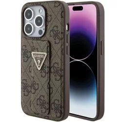   Guess GUHCP15LPGS4TDW iPhone 15 Pro 6.1" barna keménytok Grip Stand 4G Triangle Strass