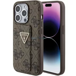   Guess GUHCP15LPGS4TDW iPhone 15 Pro 6.1" barna keménytok Grip Stand 4G Triangle Strass