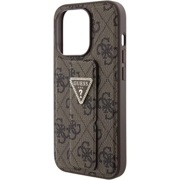 Guess GUHCP15LPGS4TDW iPhone 15 Pro 6.1" barna keménytok Grip Stand 4G Triangle Strass