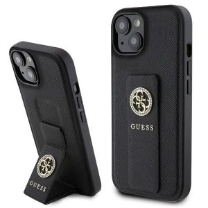 Guess GUHCP15SPGSSADK iPhone 15 6,1" fekete keménytok Grip Stand 4G Saffiano Strass