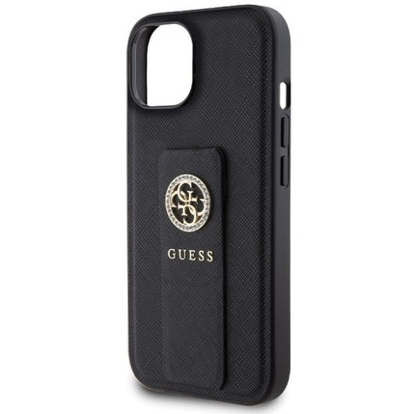 Guess GUHCP15SPGSSADK iPhone 15 6,1" fekete keménytok Grip Stand 4G Saffiano Strass