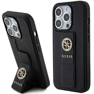 Guess GUHCP15LPGSSADK iPhone 15 Pro 6.1" fekete keménytok Grip Stand 4G saffiano Strass