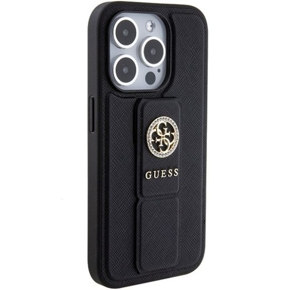 Guess GUHCP15LPGSSADK iPhone 15 Pro 6.1" fekete keménytok Grip Stand 4G saffiano Strass
