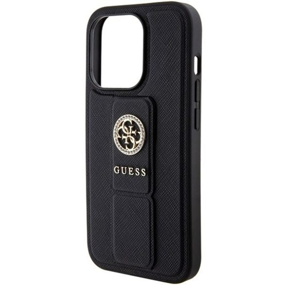 Guess GUHCP15LPGSSADK iPhone 15 Pro 6.1" fekete keménytok Grip Stand 4G saffiano Strass