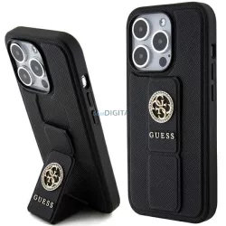   Guess GUHCP15XPGSSADK iPhone 15 Pro Max 6.7" fekete keménytok Grip Stand 4G Saffiano Strass