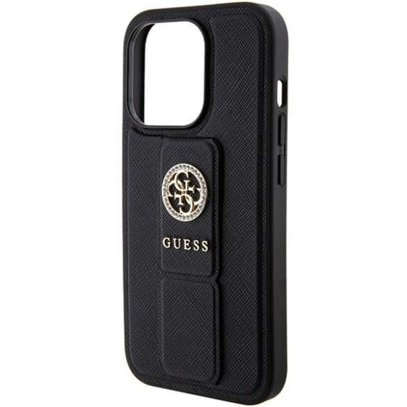 Guess GUHCP15XPGSSADK iPhone 15 Pro Max 6.7" fekete keménytok Grip Stand 4G Saffiano Strass