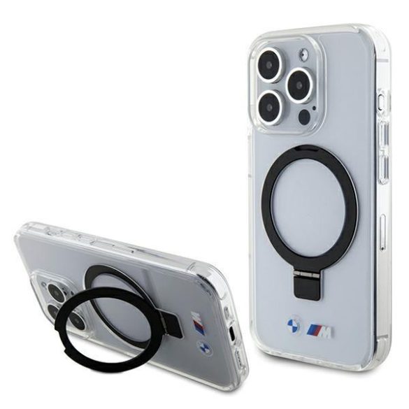 BMW BMHMP15LURST iPhone 15 Pro 6.1" átlátszó keménytok gyűrűs állvány M Collection MagSafe