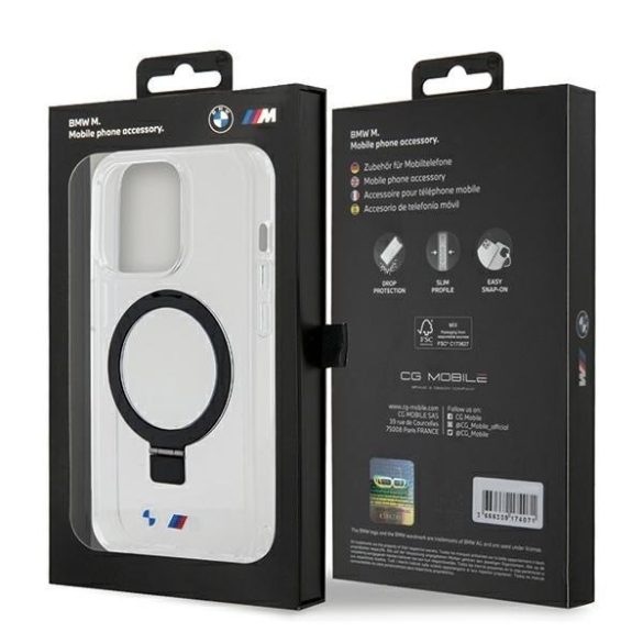 BMW BMHMP15LURST iPhone 15 Pro 6.1" átlátszó keménytok gyűrűs állvány M Collection MagSafe