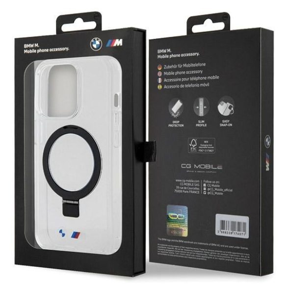BMW BMHMP15XURST iPhone 15 Pro Max 6.7" átlátszó keménytok gyűrűs állvánnyal M Collection MagSafe