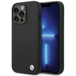   BMW BMHCP15LSILBK iPhone 15 Pro 6.1" fekete szilikon fém logo tok
