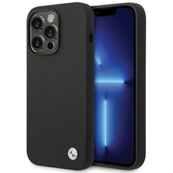 BMW BMHCP15LSILBK iPhone 15 Pro 6.1" fekete szilikon fém logo tok