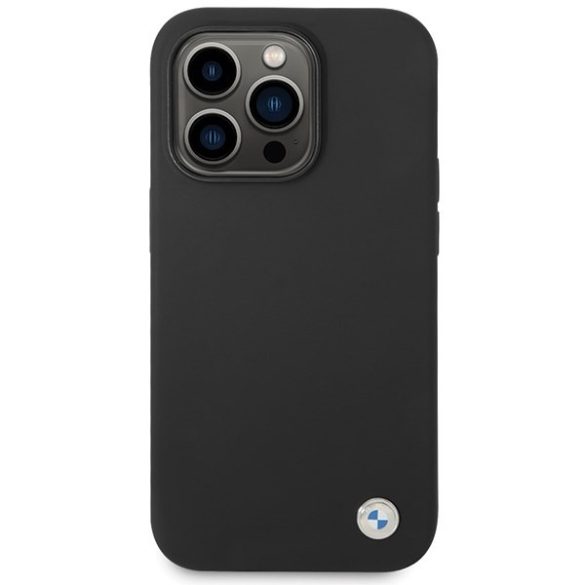 BMW BMHCP15LSILBK iPhone 15 Pro 6.1" fekete szilikon fém logo tok