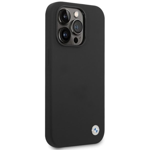 BMW BMHCP15LSILBK iPhone 15 Pro 6.1" fekete szilikon fém logo tok