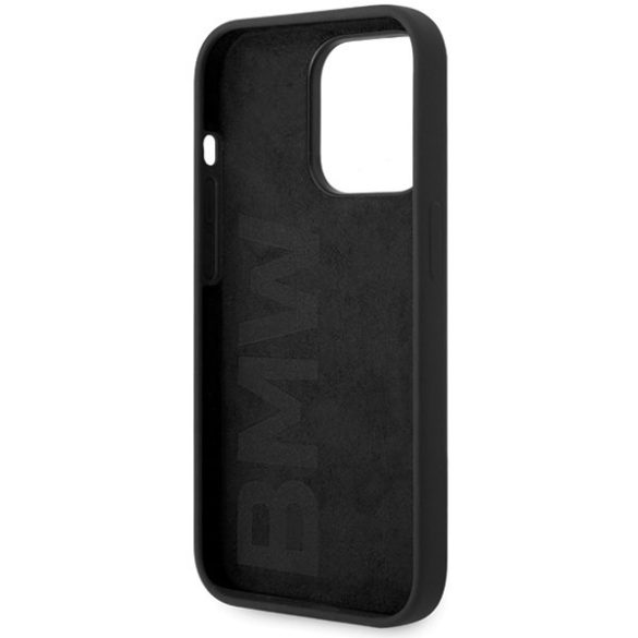 BMW BMHCP15LSILBK iPhone 15 Pro 6.1" fekete szilikon fém logo tok