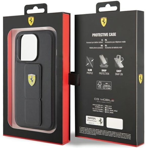 Ferrari FEHCP15LGSPSPSIK iPhone 15 Pro 6.1" fekete/arany keménytok tartó állvány