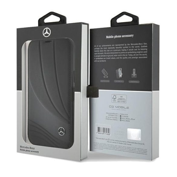 Mercedes MEBKP15S8ROLK iPhone 15 6.1" fekete könyvtok bőr Hullám Pattern