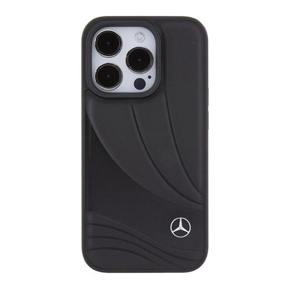 Mercedes MEHCP15L8ROLK iPhone 15 Pro 6.1" fekete bőr keménytok táska Wave Patern