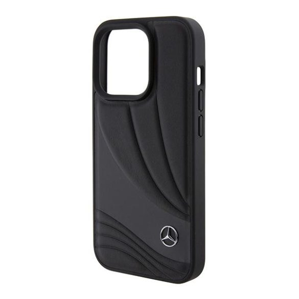 Mercedes MEHCP15L8ROLK iPhone 15 Pro 6.1" fekete bőr keménytok táska Wave Patern