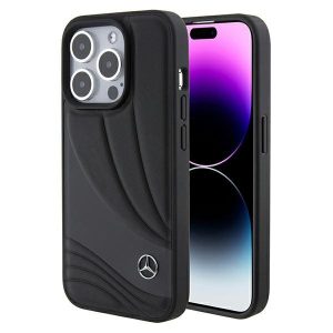 Mercedes MEHCP15X8ROLK iPhone 15 Pro Max 6.7" fekete bőr keménytok táska Wave Patern