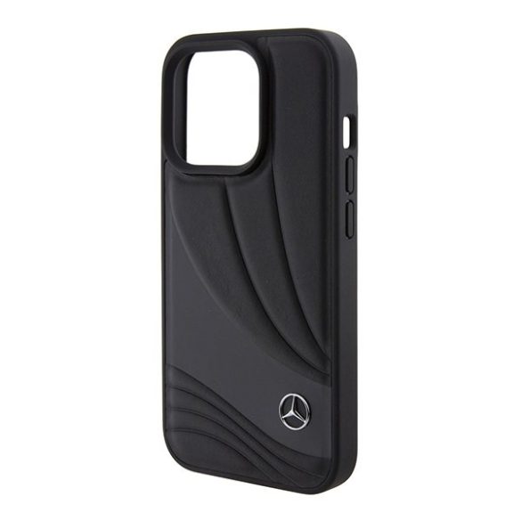 Mercedes MEHCP15X8ROLK iPhone 15 Pro Max 6.7" fekete bőr keménytok táska Wave Patern