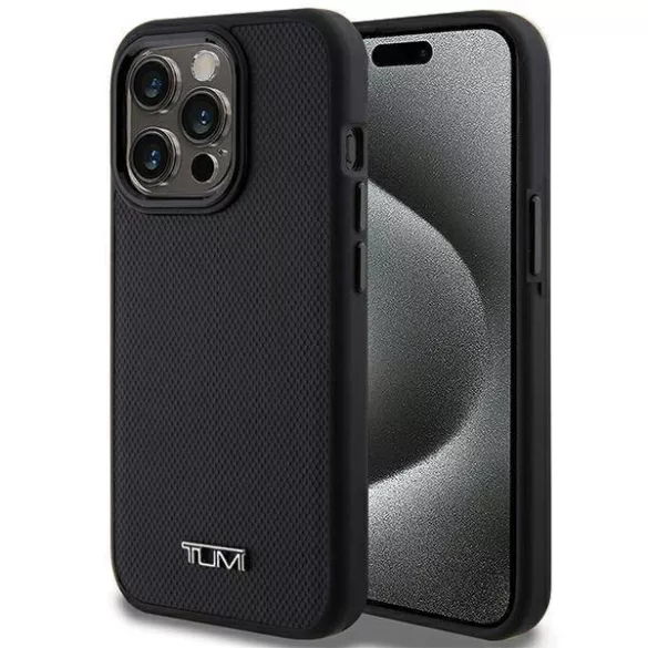 Tumi TUHMP15LRBAK Leather Ballistic Pattern MagSafe-kompatibilis tok iPhone 15 Pro - fekete