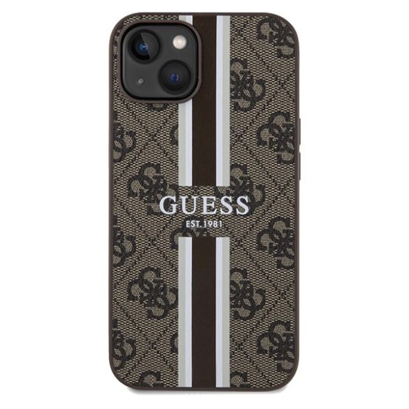 Guess GUHMP15SP4RPSW iPhone 15 / 14 / 13 6.1" barna keménytok 4G nyomtatott csíkos MagSafe tok 4G