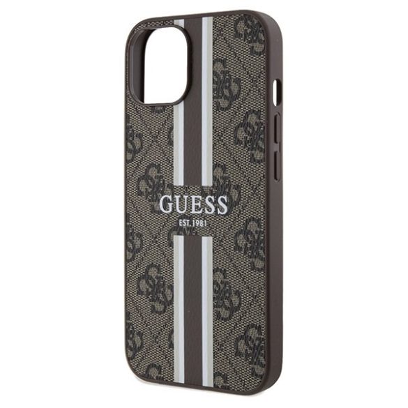 Guess GUHMP15SP4RPSW iPhone 15 / 14 / 13 6.1" barna keménytok 4G nyomtatott csíkos MagSafe tok 4G