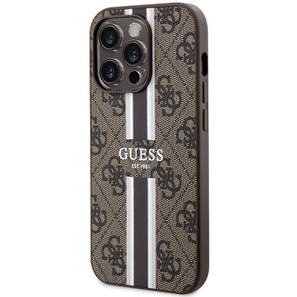 Guess GUHMP15LP4RPSW iPhone 15 Pro 6.1" barna keménytok 4G nyomtatott csíkokkal MagSafe