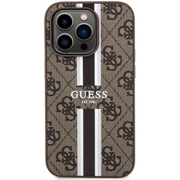 Guess GUHMP15LP4RPSW iPhone 15 Pro 6.1" barna keménytok 4G nyomtatott csíkokkal MagSafe