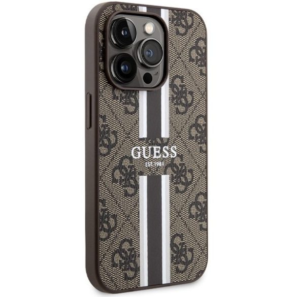 Guess GUHMP15LP4RPSW iPhone 15 Pro 6.1" barna keménytok 4G nyomtatott csíkokkal MagSafe