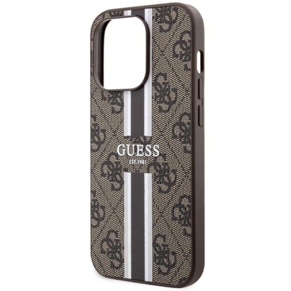 Guess GUHMP15LP4RPSW iPhone 15 Pro 6.1" barna keménytok 4G nyomtatott csíkokkal MagSafe