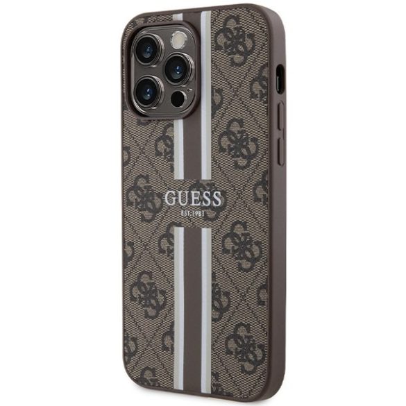 Guess GUHMP15XP4RPSW iPhone 15 Pro Max 6.7" barna keménytok 4G nyomtatott csíkokkal MagSafe